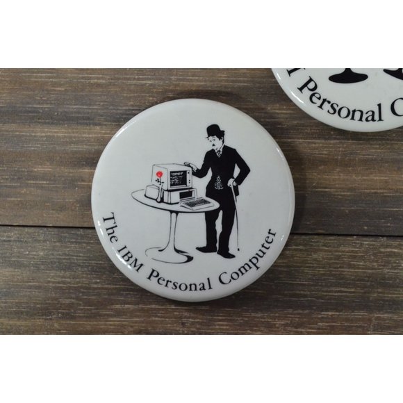 IBM Personal Computer Button Pin Lot of 3 Charlie Chaplin Promo 1980's Vtg - Picture 5 of 6